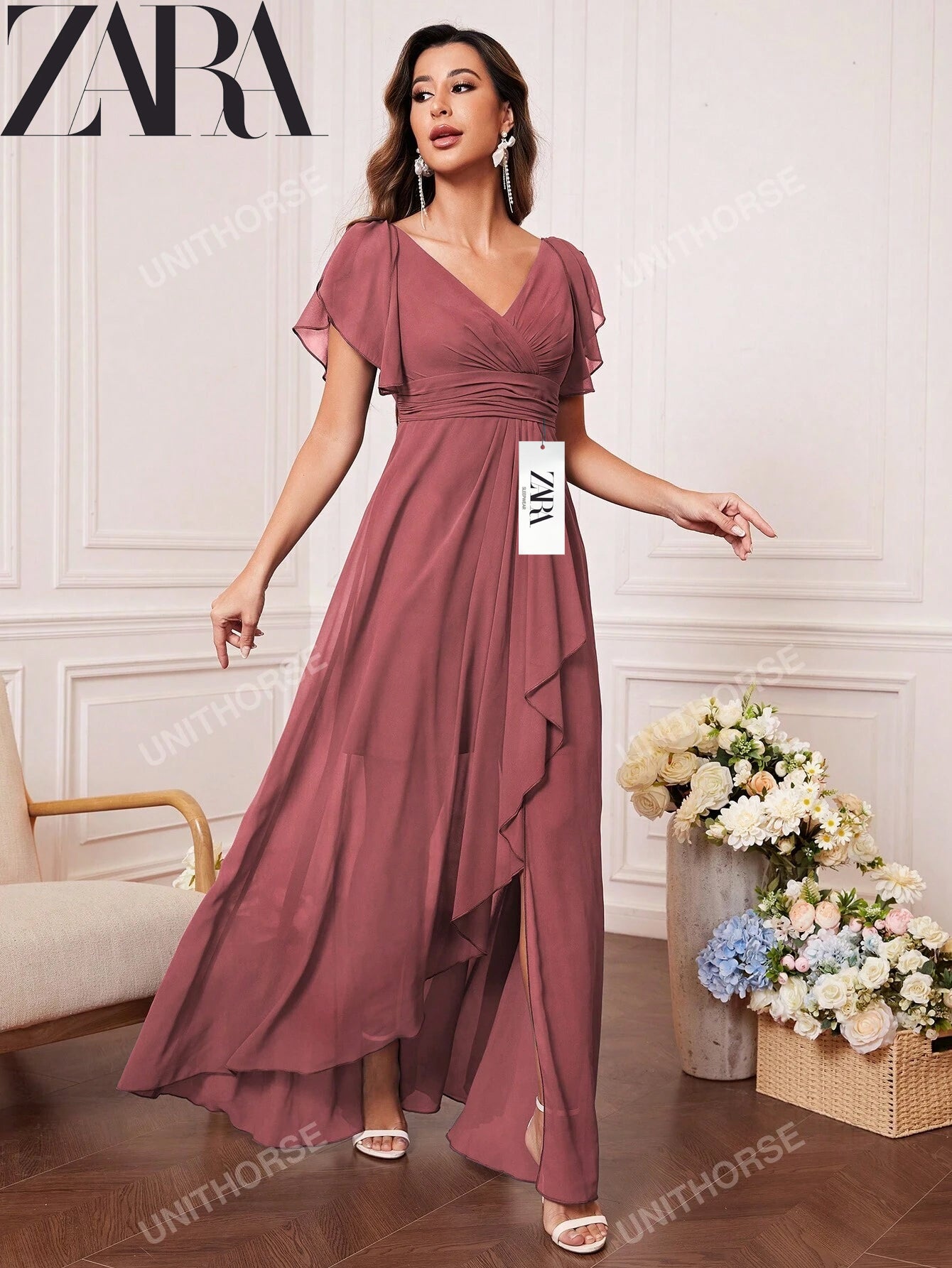 Sifon ruha rovátkolt ujjakkal és domború pillangós ujjakkal