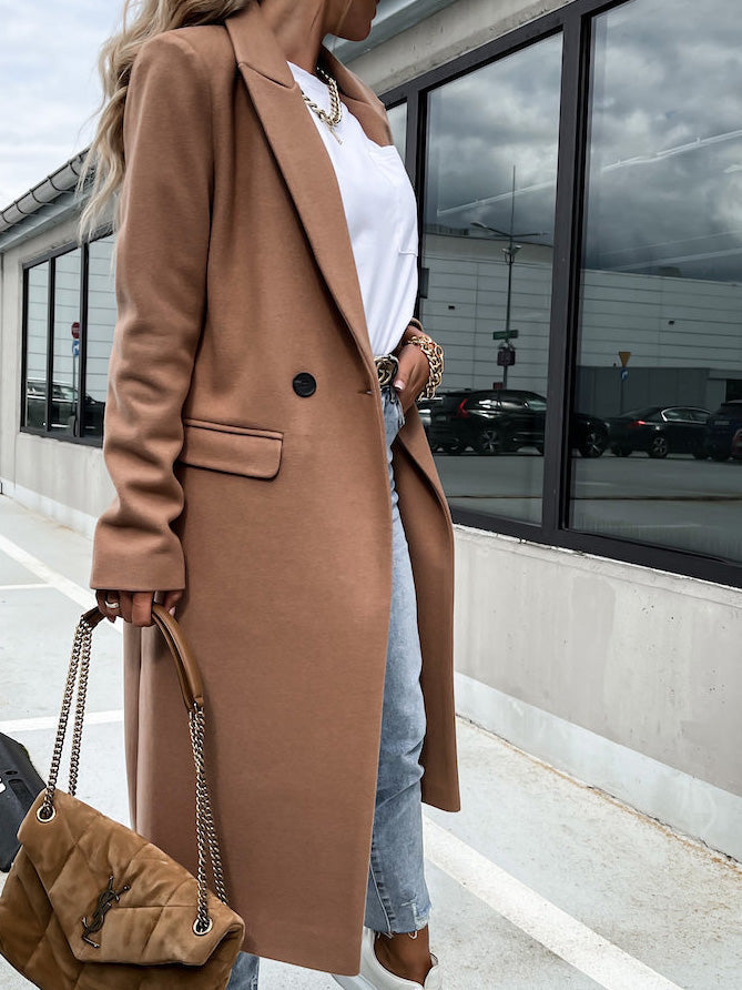 Női gombos kabátok, hosszú gyapjúkabátok, hosszú ujjal