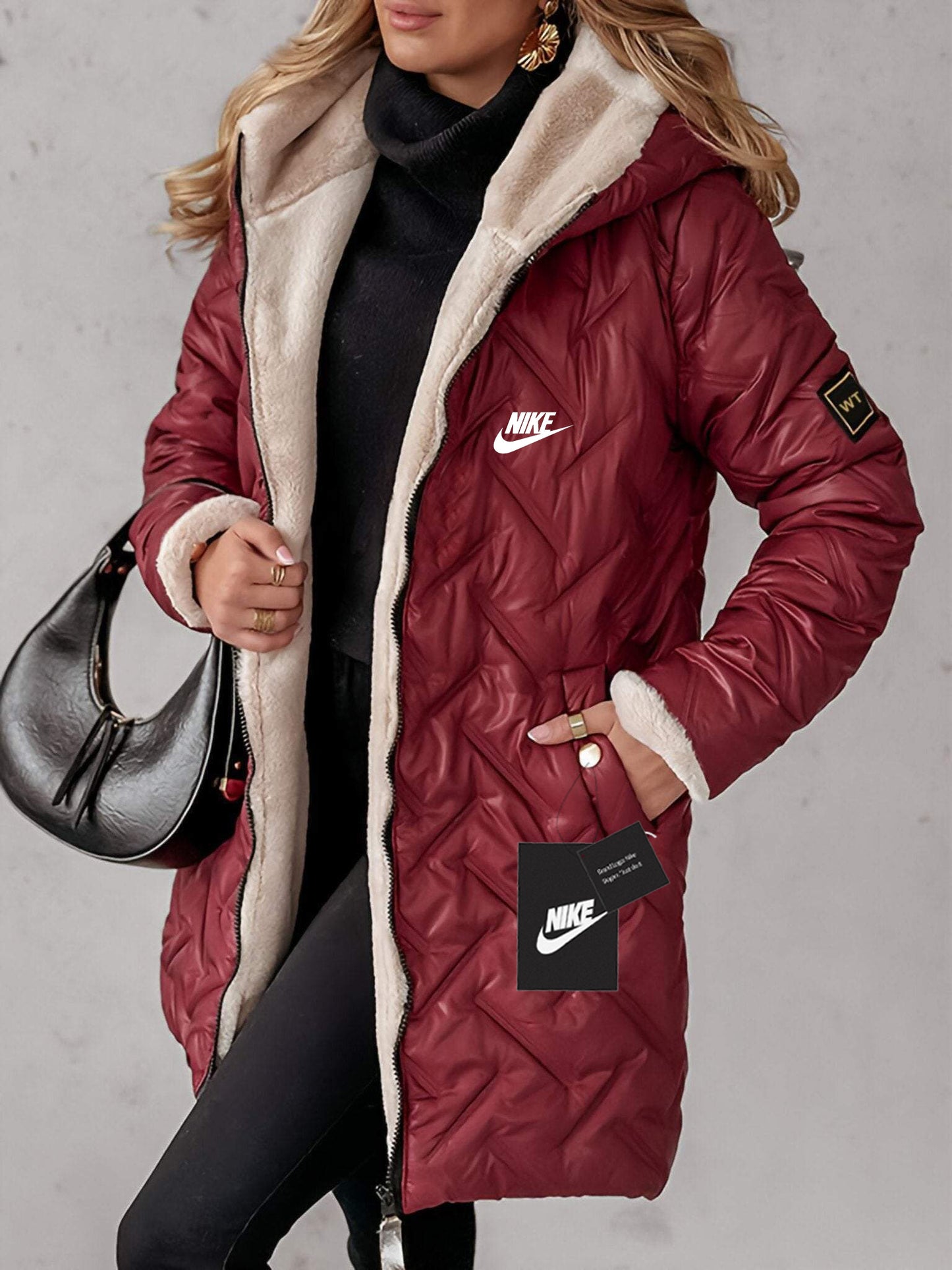 Women's plush long coat with hood