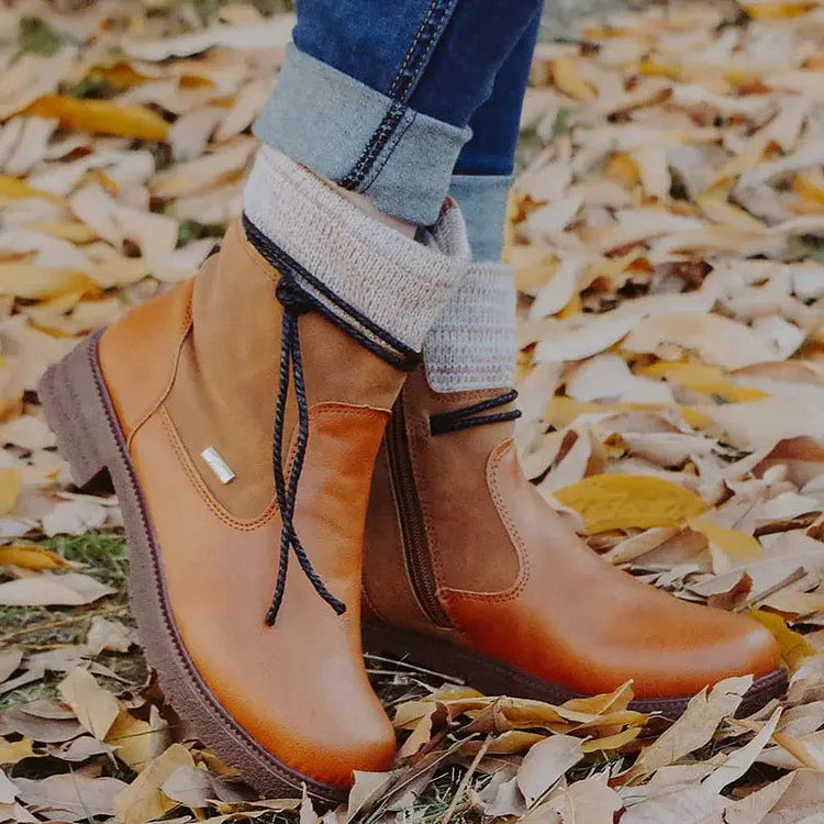 🔥Utolsó napi akció 50% KEDVEZMÉNY - Női alkalmi, régi bőr cipzáros csizma