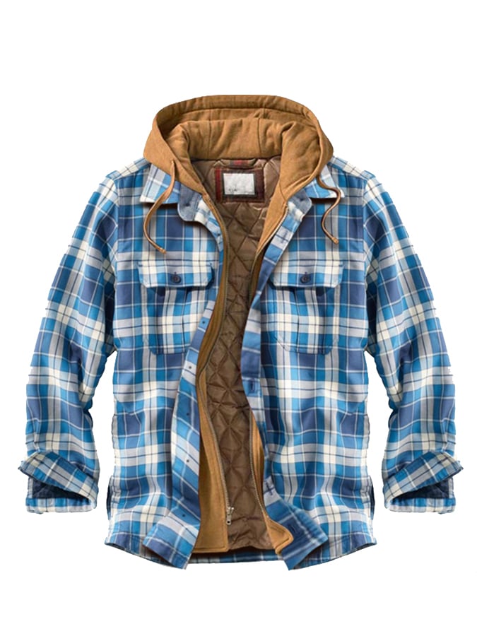 Férfi őszi, téli kapucnis, vastagított cipzáras hamis kétrészes bélelt dzseki