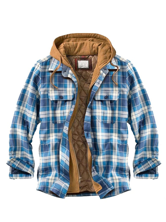 Férfi őszi, téli kapucnis, vastagított cipzáras hamis kétrészes bélelt dzseki