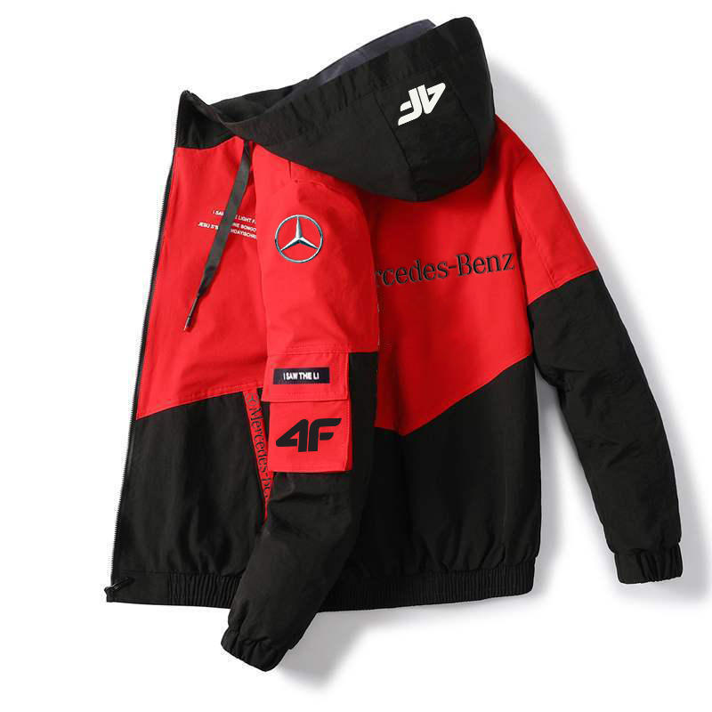 The jacket, produced in collaboration with 4f and Mercedes-Benz, is lightweight, windproof and waterproof.