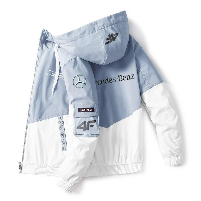 The jacket, produced in collaboration with 4f and Mercedes-Benz, is lightweight, windproof and waterproof.