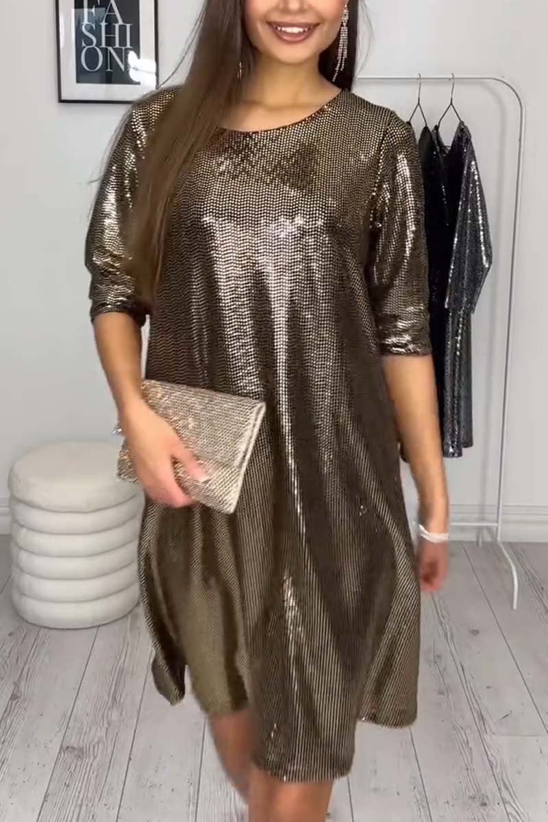 Fényes, hosszú ujjú női alkalmi ruha (ingyenes szállítás)