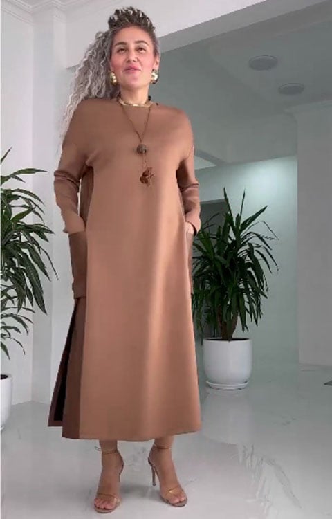 Női bő bőr patchwork ruha zsebekkel