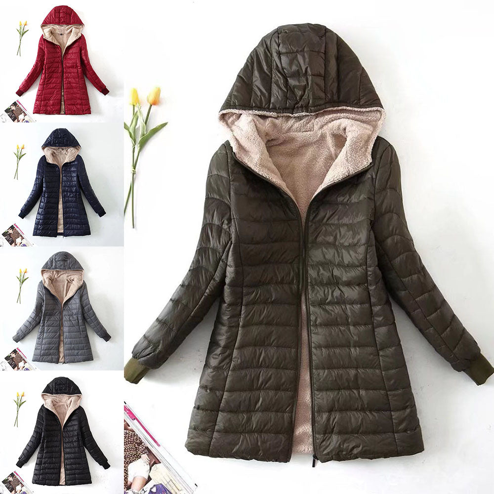 NŐI KÖZEPES SHERPA PAMUT KABÁT, KAPCSINÁVAL