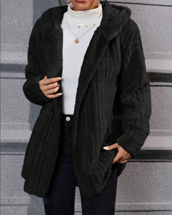 Meleg, kifordítható Arctic polár kabát kapucnival és függőleges csíkokkal