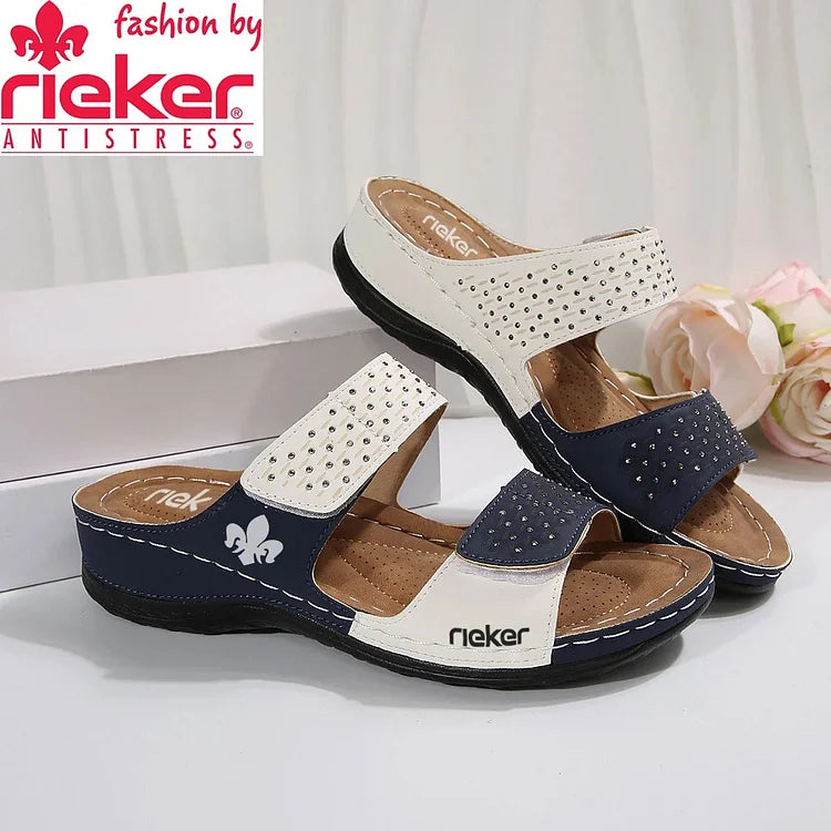 RIEKER@2025 Női nyári papucs vastag talppal és tépőzárral