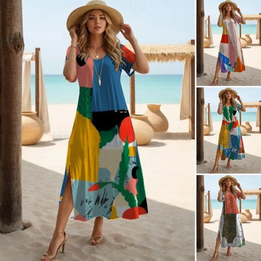 【S-3XL】🌈2024 új, nagy méretű nyomott hosszú ruha