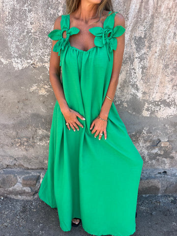 💕Egyszínű női ruha virágmintával, U-alakú nyakkivágással