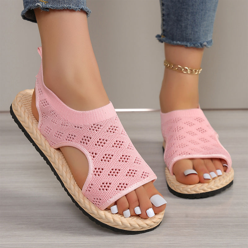 Női hálós kötött, nyitott orrú lapos szandál