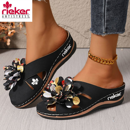 RIEKER@2025 új virágos ék alakú masszázsszandál