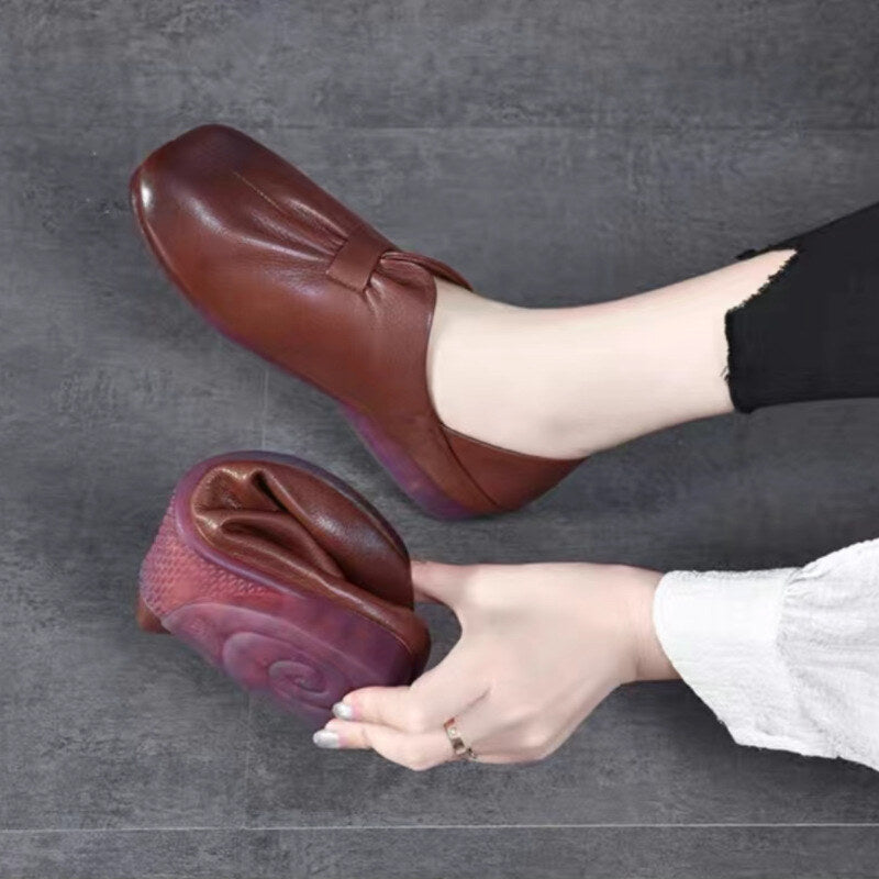2025-ös új kényelmes, alacsony sarkú bőrcipő puha talppal