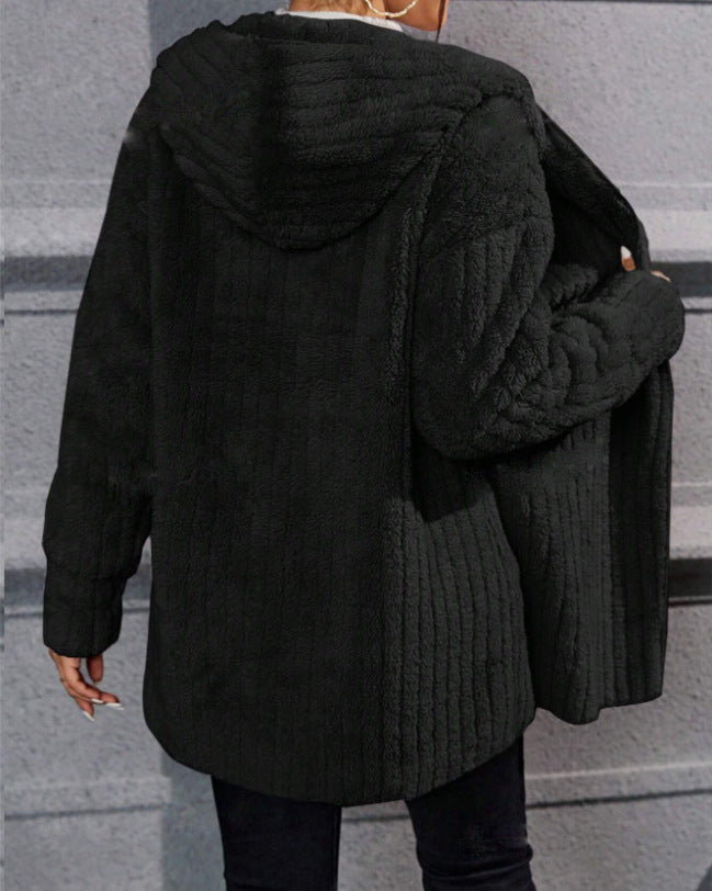 Meleg, kifordítható Arctic polár kabát kapucnival és függőleges csíkokkal