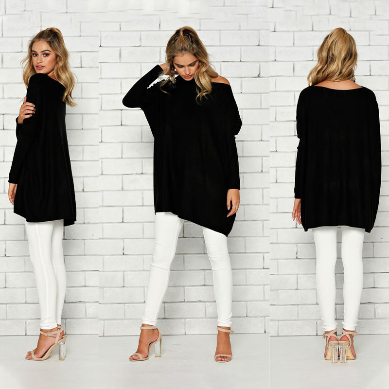 Női hosszú ujjú, kerek nyakú blúz egyszínű