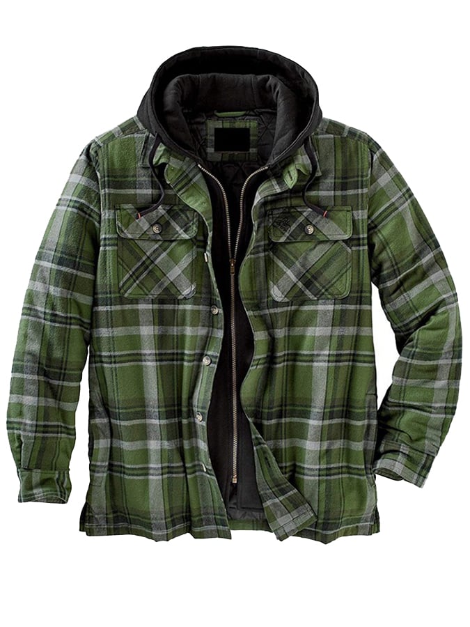 Férfi őszi, téli kapucnis, vastagított cipzáras hamis kétrészes bélelt dzseki