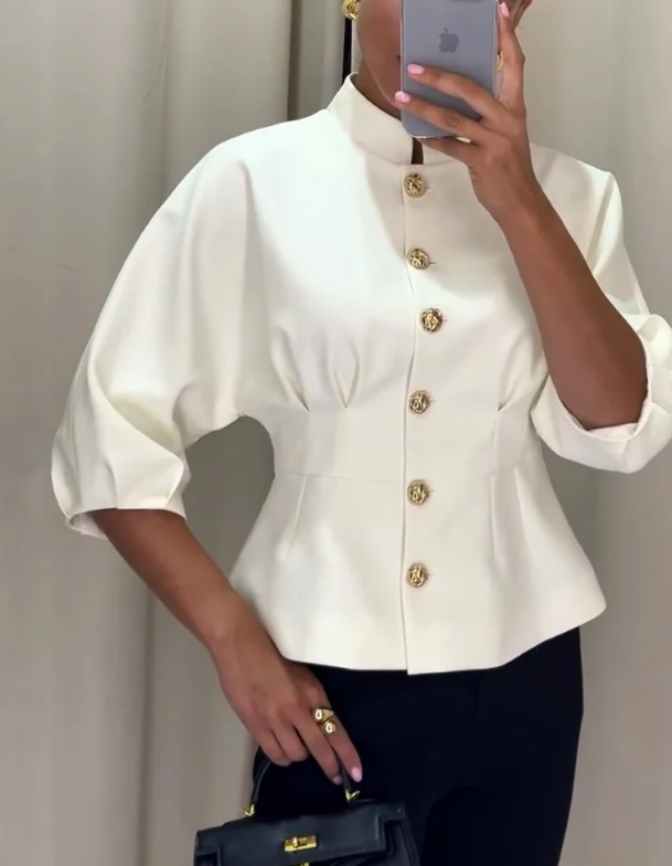 Elegáns ing állógallérral és magas derékkal