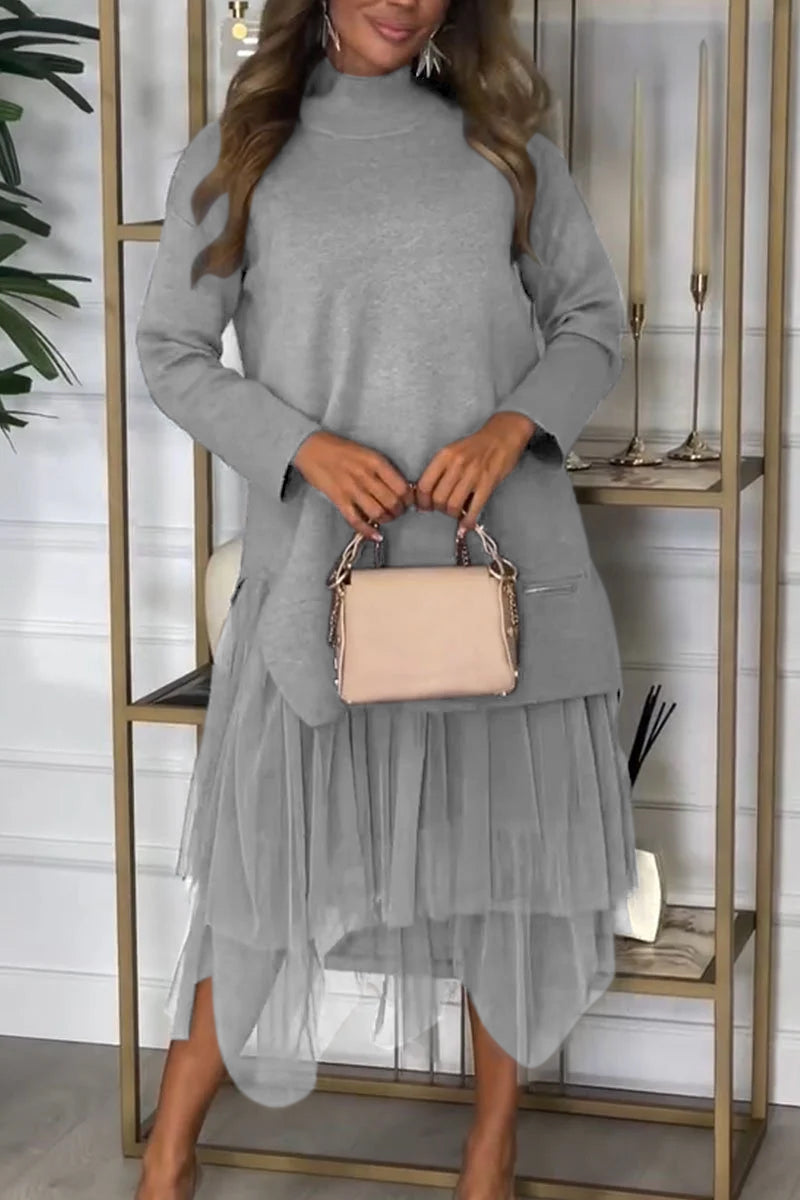 Női alkalmi ruha hálós betéttel és egyszínű