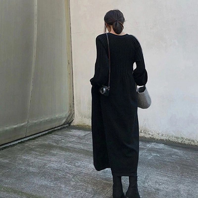 Női egyszínű, hosszú ujjú kötött maxiruha