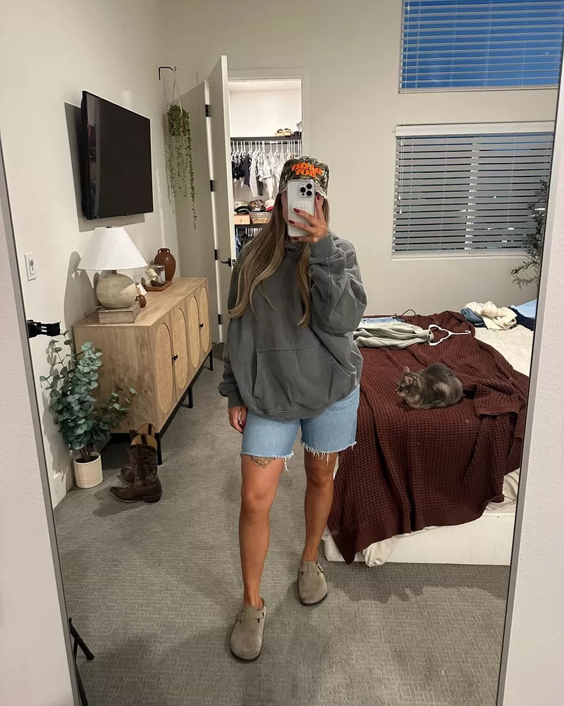 Uniszex, túlméretezett, vállpántos kapucnis kapucnis pulóver