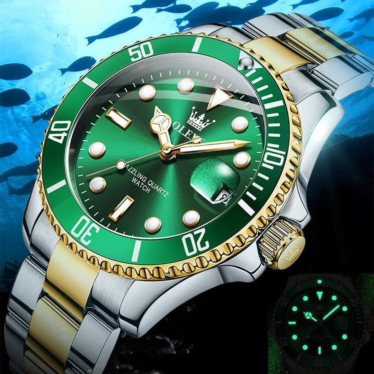 OLEVS GREEN WATER GHOST QUARTZ WATCH VÍZÁLLÓ LUXUS FÉRFI ÓRA