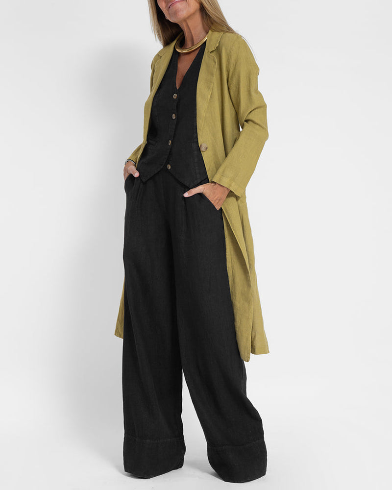 Alkalmi karcsúsított, hosszú gallérú kabát füles zsebekkel