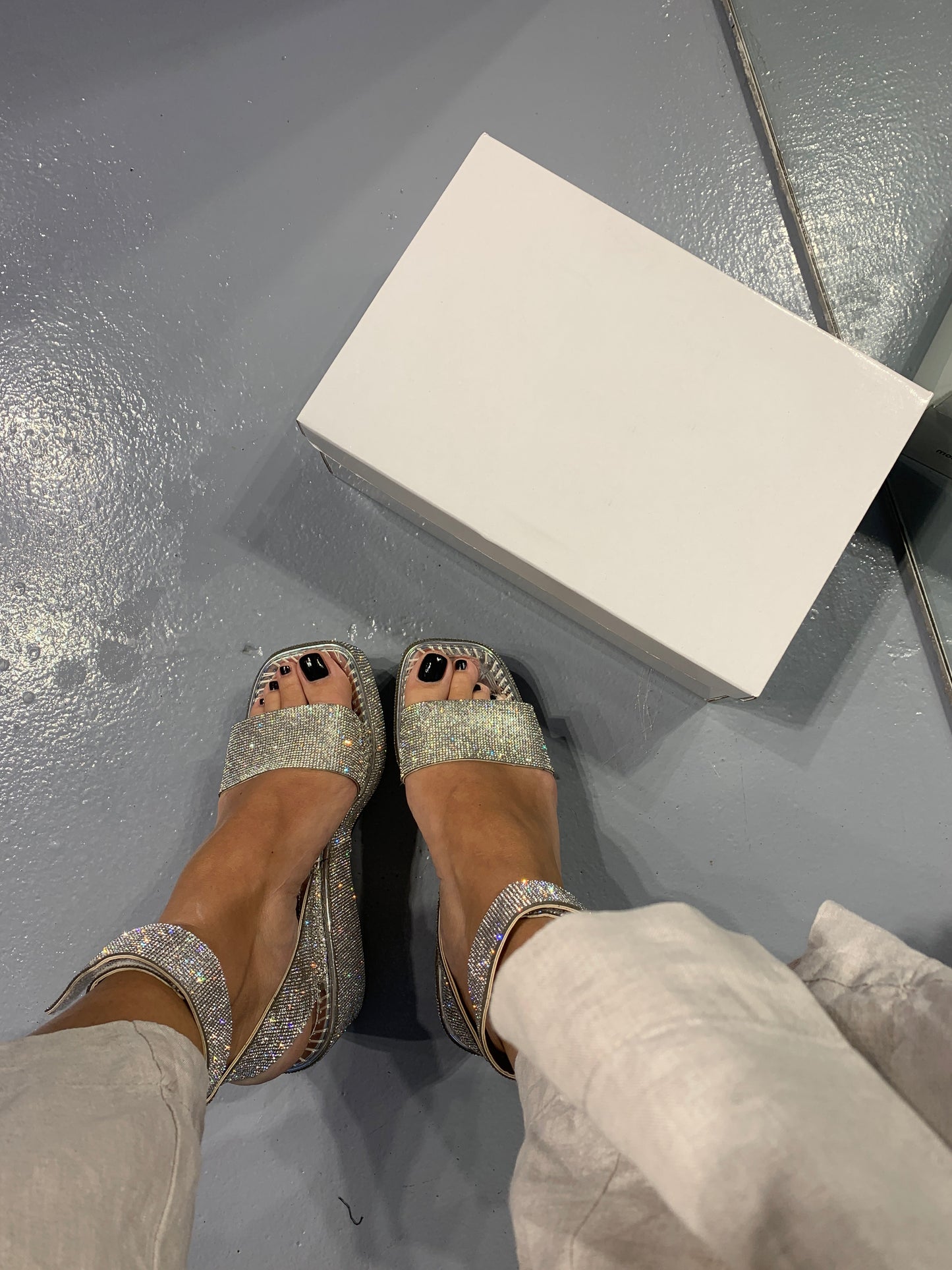 Silver Sequin Strap Platform Sandals