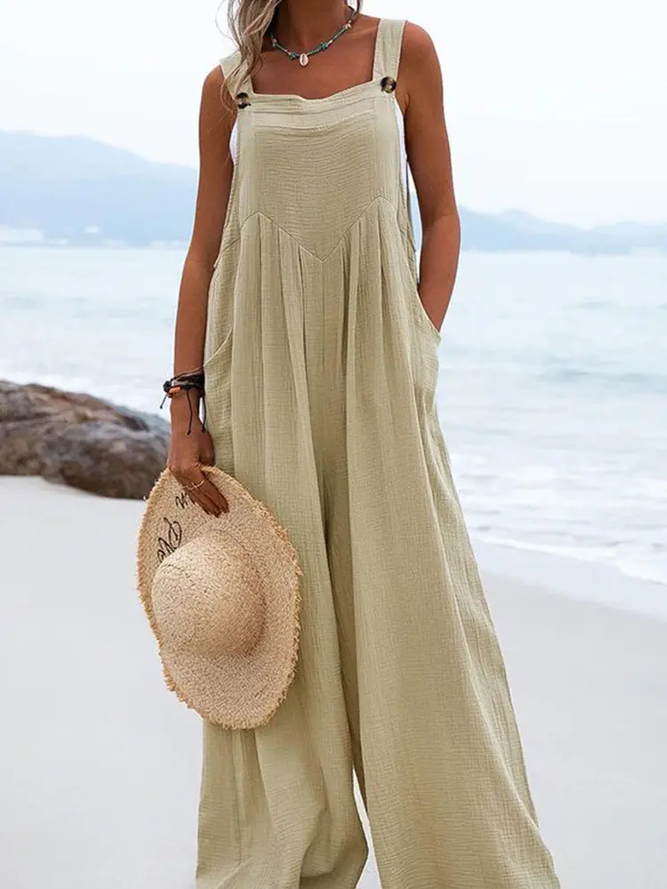 【S-2XL】 Nyári új, egyszínű gombos harisnyakötő széles szárú nadrág