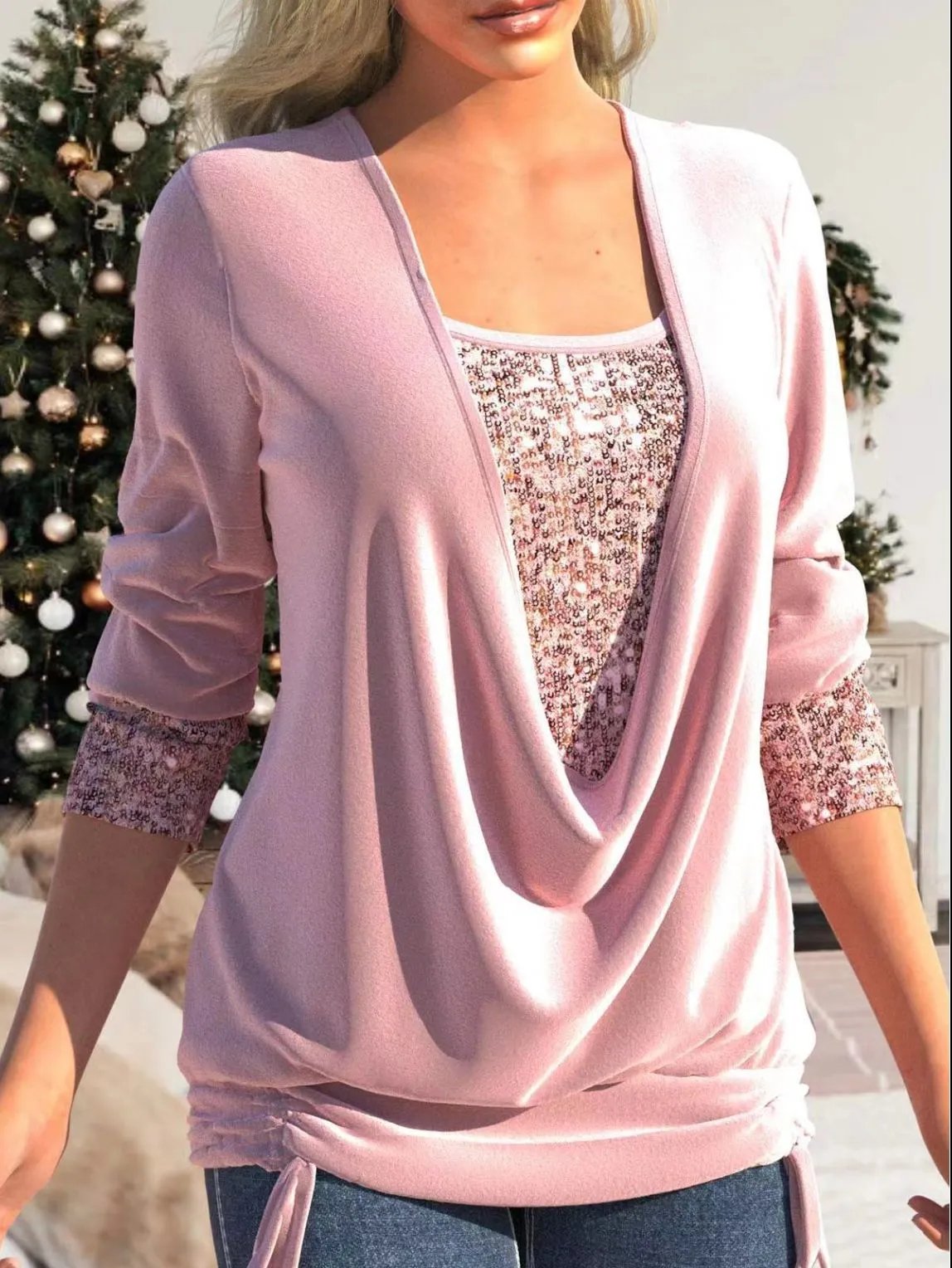 Kétrészes flitteres felső laza, fűzős stílusban.