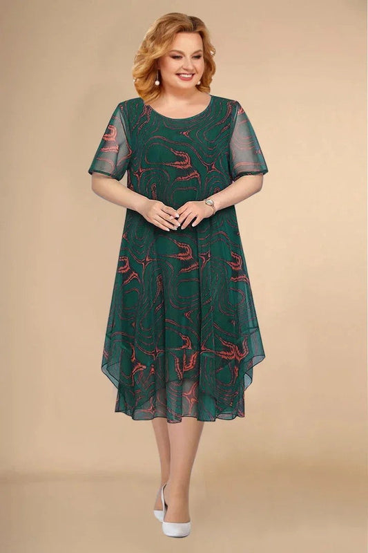 Rövid ujjú virágos midi ruha