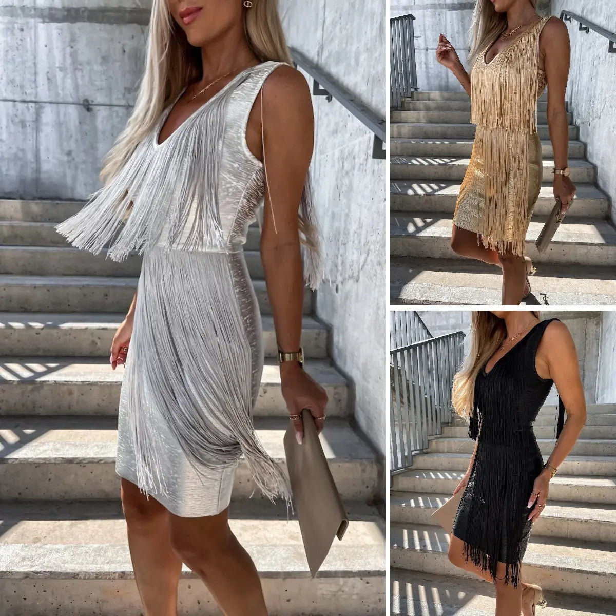 【50-85 kg】 Szexi V rojtos ruha