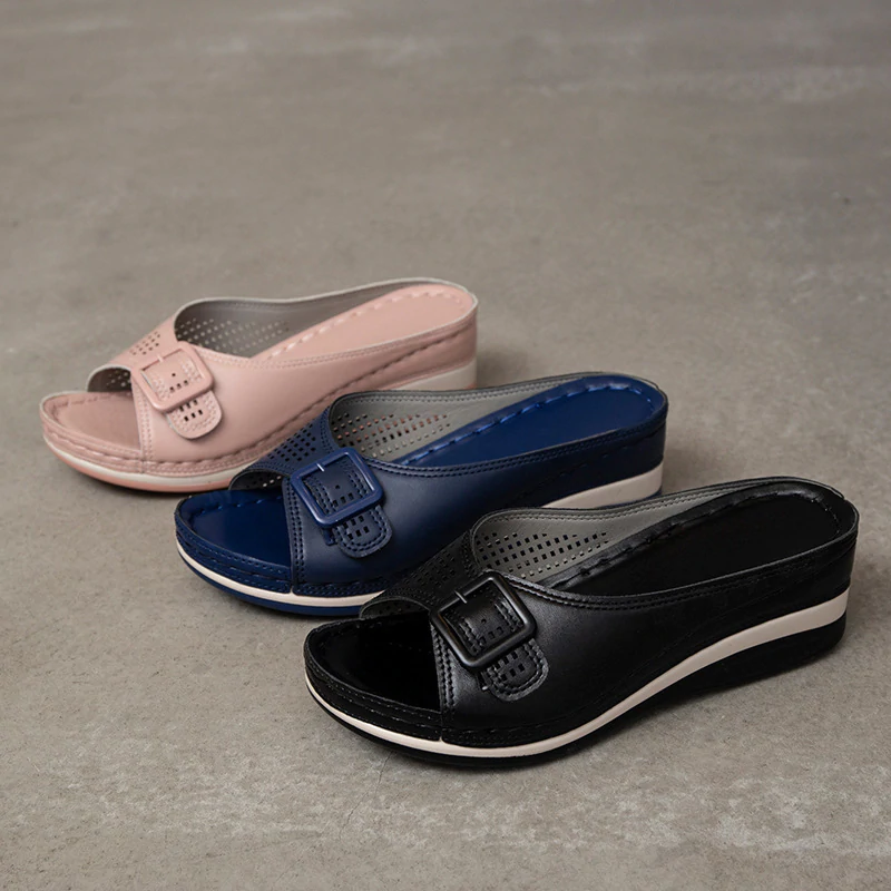 Női divat alkalmi platform üreges csatos kerek orr szandál