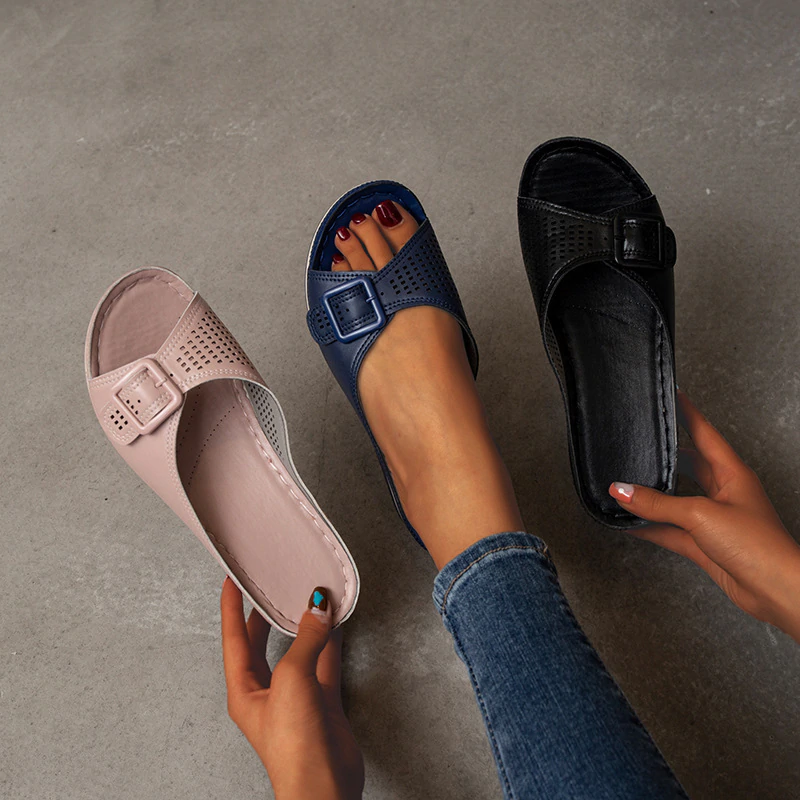 Női divat alkalmi platform üreges csatos kerek orr szandál