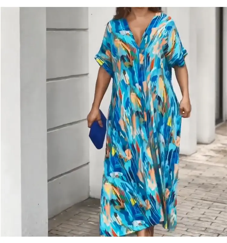 Új 2023-as nyári, V nyakú női ruha