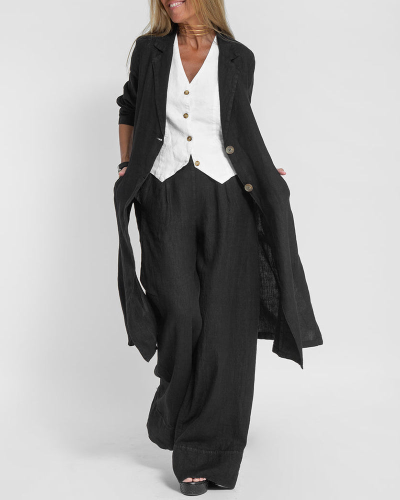 Alkalmi karcsúsított, hosszú gallérú kabát füles zsebekkel