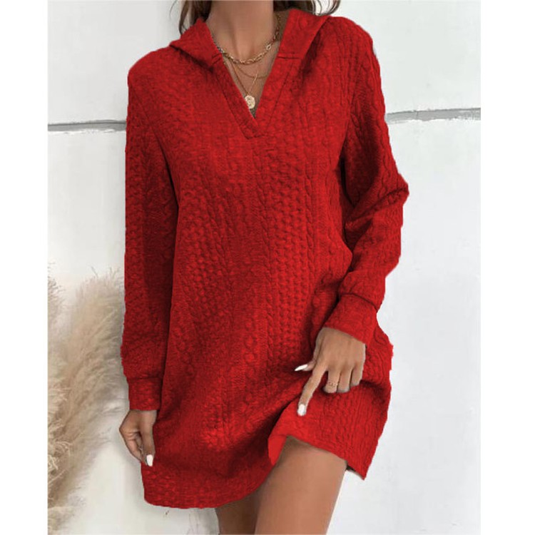 Női Jacquard kötött, hosszú ujjú kapucnis ruha