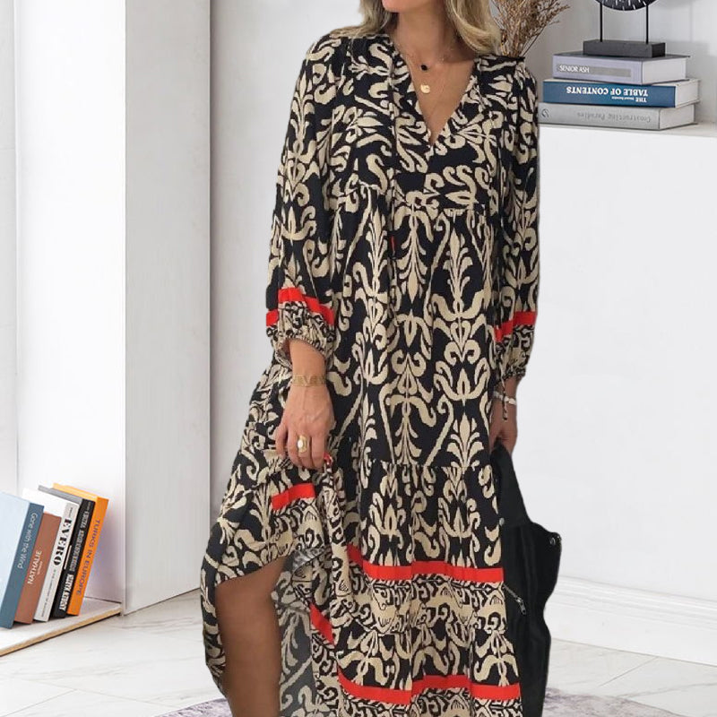 V-nyakú, hosszú ujjú virágos ruha