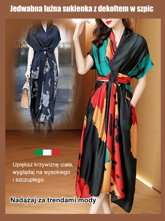 Bő, V-nyakú selyemruha