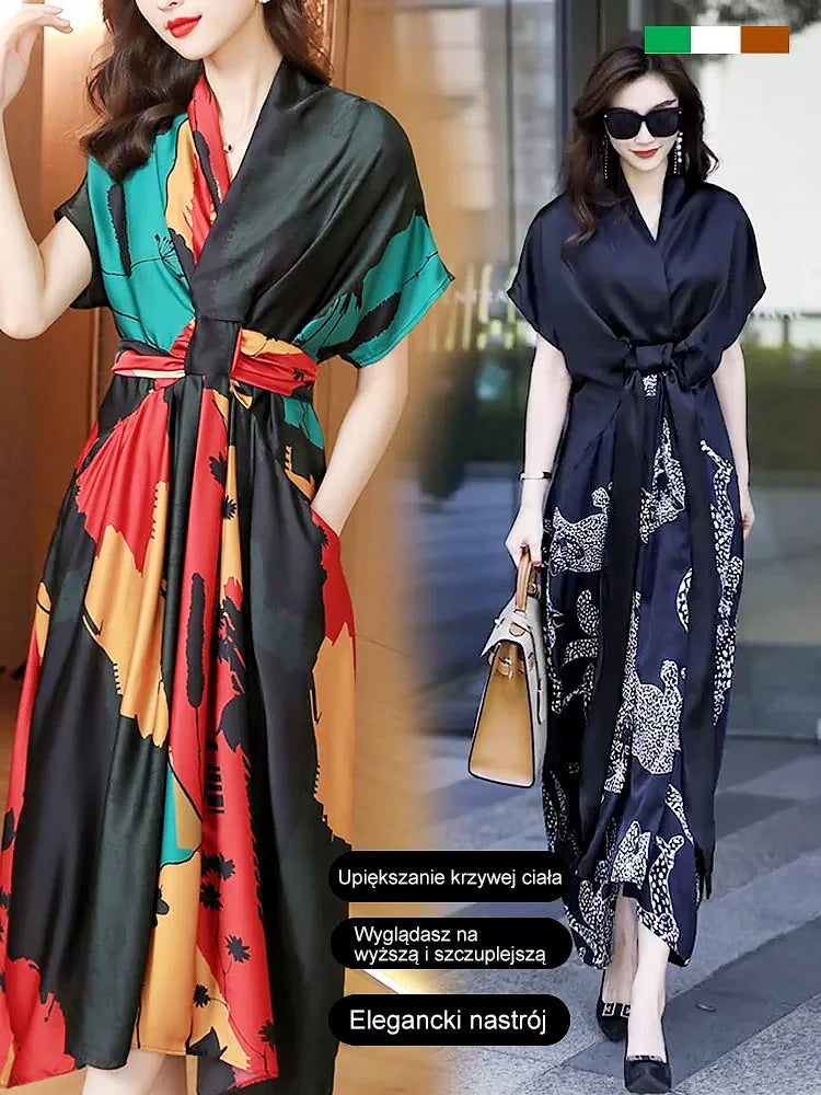 Bő, V-nyakú selyemruha