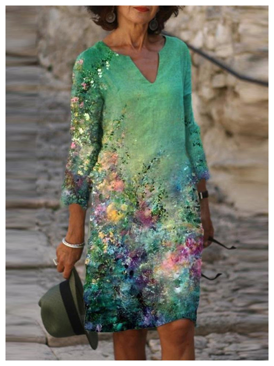 Alkalmi, V-nyakú, bő nyomott ruha