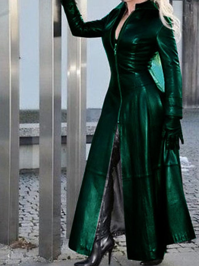 Divatos hosszú ujjú bőrdzseki