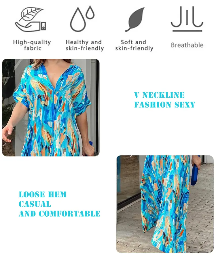 Új 2023-as nyári, V nyakú női ruha