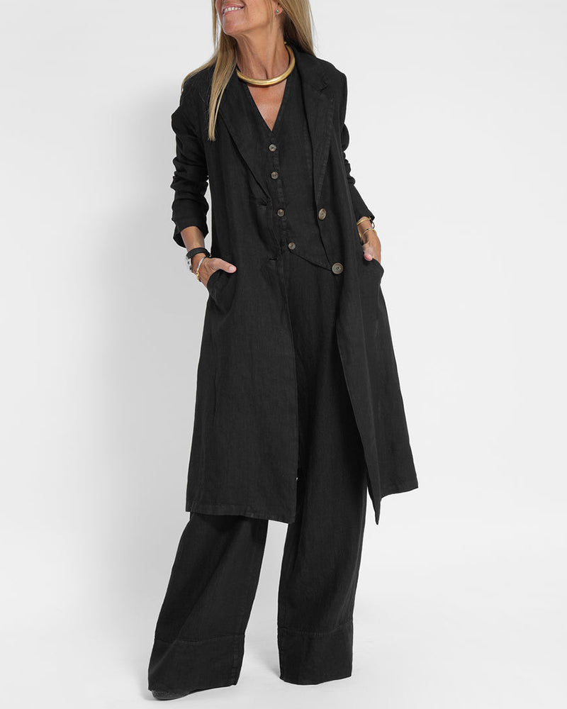 Alkalmi karcsúsított, hosszú gallérú kabát füles zsebekkel