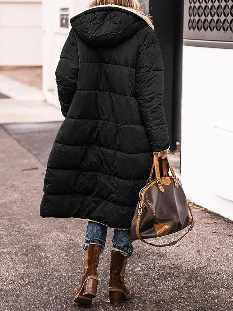 Egyszínű pamut hosszú ujjú, karcsúsított kapucnis dzseki