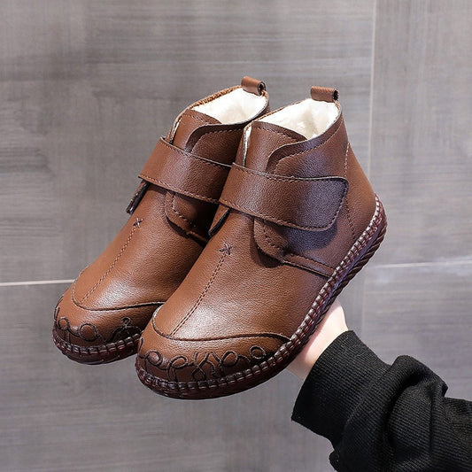 Női téli valódi bőr plusz bársony rövid csizma puha talppal