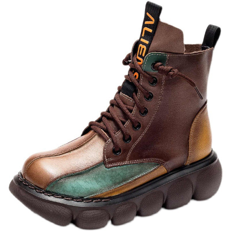 Női bőrcsizma színes platformmal