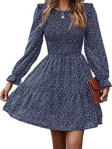 Virágos bohém elegáns ruha, hosszú ujjal