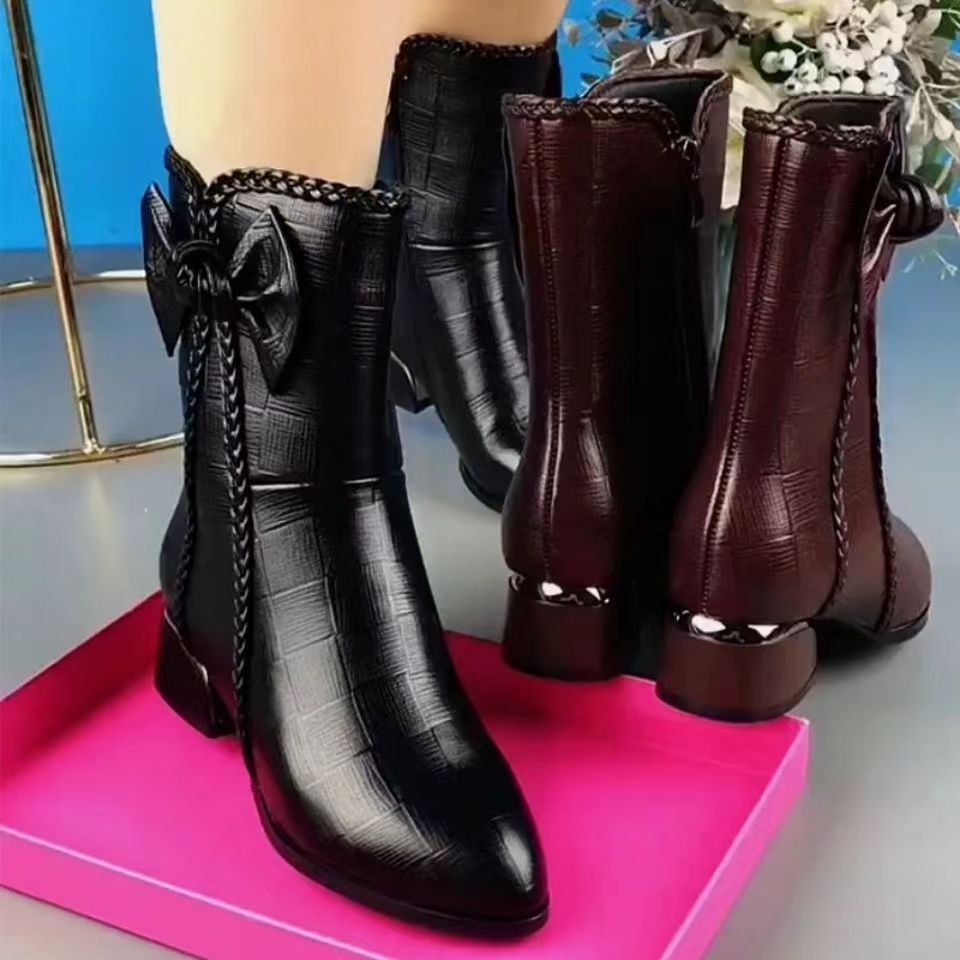 Kézzel készített bőr lábszárközép plusz polár női csizma