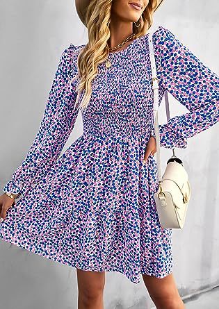 Virágos bohém elegáns ruha, hosszú ujjal